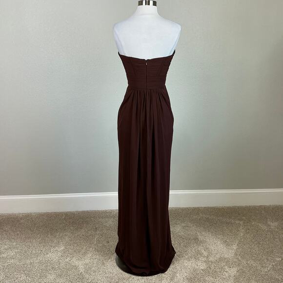 Monique Lhuillier Chiffon Strapless Long A-Line Evening Gown Brown Size 10 Dress - Picture 6 of 10